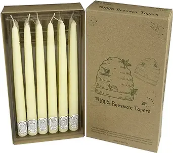 100 Percent Pure Beeswax Taper Candles. Box of 12 / 9.5 inch.