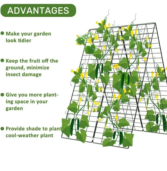 AGTEK 34" x 48" Foldable Cucumber Trellis with Garden Stakes and Zip Ties Plant Support A Frame Metal Trellis for Climbing Plants, Cucumber, Vegetable