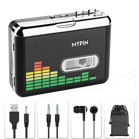 USB Cassette to MP3 Converter, Portable Walkman Cassette Audio Music Player Tape-to-MP3 Converter with Earphones, Volume Control, Auto Reverse, No PC Required