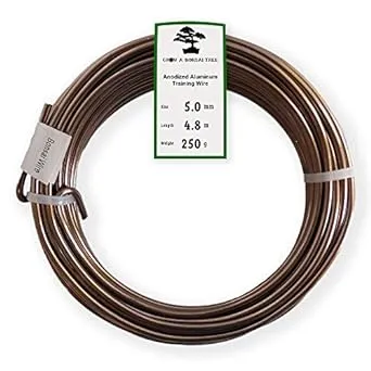 Anodized Aluminum 5.0mm Bonsai Training Wire 250g Large Roll (15.7 feet) - Choose Your Size and Color (5.0mm, Brown)