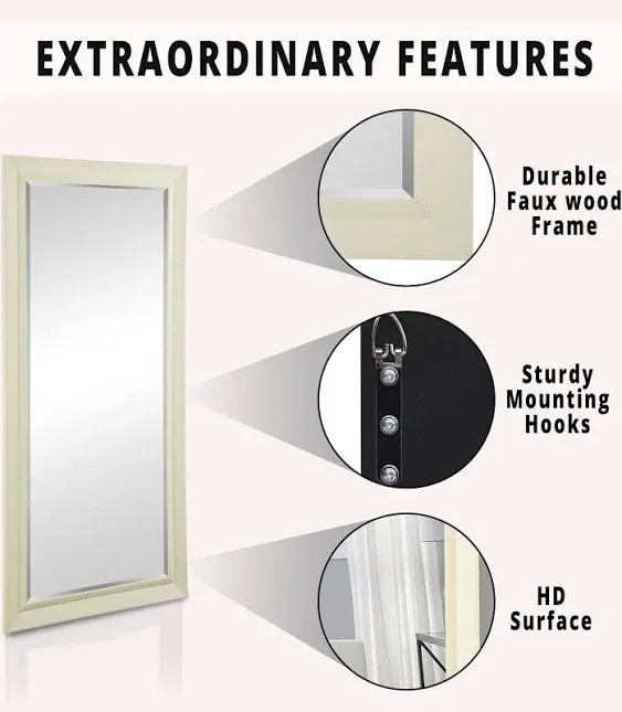 Cream 66" L x 32" W Framed Bevel Leaner Full Length Huge Floor Mirror XL Mirror ...