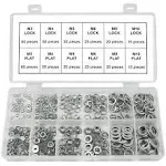 Split Lock and Flat Washer Assortment Set 304 Stainless Steel 400 Piece Silver, M3 M4 M5 M6 M8 M10 (Silver)