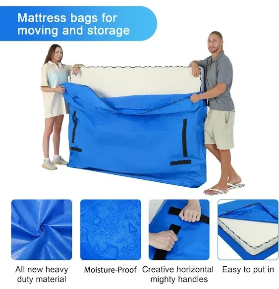 Queen 2 Pack Mattress Storage Bag Mattress Covers for Moving and Storage Mattress Bag for Moving with Handles Reusable Heavy Duty Mattress Moving Bag with Zipper (Queen Size 2 Pack)