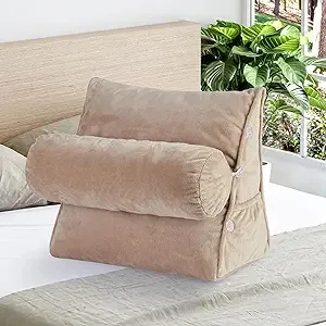 Cheer Collection Reading Wedge Pillow for Couch & Bed with Adjustable Neck Pillow - Machine Washable, Taupe