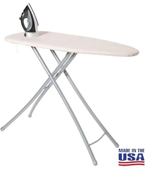 Ironing Board Full Size Made in The USA by Seymour Home Products (Greystone) Extra Wide 18” Iron Board Set Includes Cover & Pad | All-Steel Frame with 4 Heavy Duty Legs for Extra Support