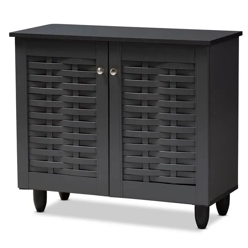 Bowery Hill 2-Door Wood Entryway Shoe Cabinet in Dark Gray - Midcentury - Shoe Storage - by Homesquare | Houzz