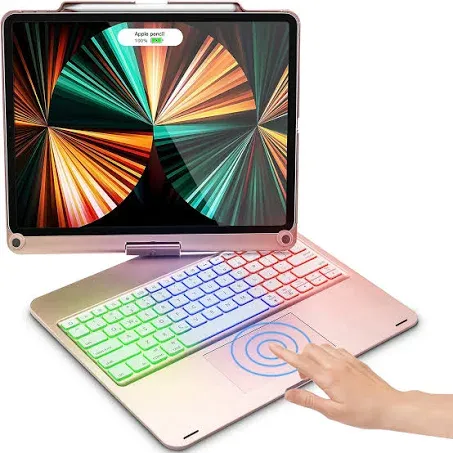 NOKBABO iPad Pro 12.9 inch Case with Keyboard, Rainbow Backlits, Pencil Holder, 360° Rotatable, Keyboard for iPad Pro 12.9 inch 6th/5th/4th/3rd Generation - Rose Gold