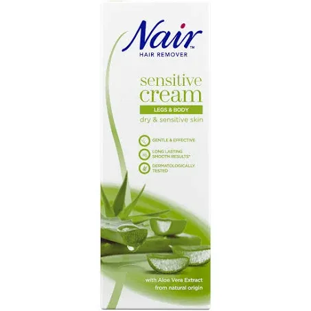 Nair Hair Removal Sensitive Cream - For Dry & Sensitive Skin - Legs & Body - with Camellia Oil & Ylang-Ylang - 200ml