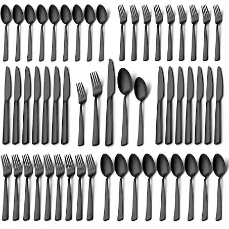 Black Silverware Set, Umite Chef 40-Piece Stainless Steel Flatware Set Cutlery Set for 8, Fork Spoon Knife Set Eating Utensils Tableware, Set for Kitchens, Dishwasher Safe