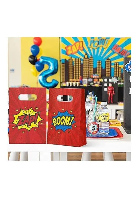 KALEFO 24 Pack Superhero Party Supplies Treat Bags Kids Birthday Party Recyclable Cookie Candy Paper Favor Bags