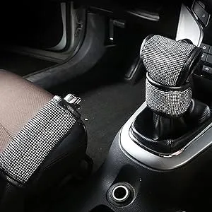 LCWLJL 2pcs/Set Crystal Diamond Gear Shift Knob Cover &amp; Handbrake Cover Set- ...