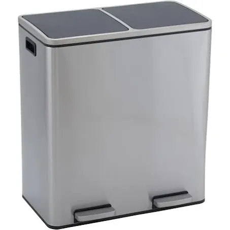 Design Trend Dual Compartments Stainless Steel Kitchen Step On Garbage Can and Recycle, 8 gal