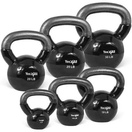 Yes4All Kettlebell Set Vinyl Coated Weights Combo for Full Body Workout Equipment Push up, Grip Strength Training, Dumbbell Weights Exercises