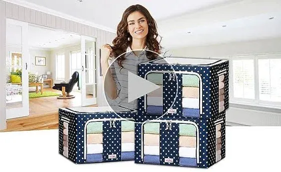 Blushbees® Oxford Fabric Collapsible Storage Boxes for Clothes/Quilts/Linen with Metal Supports (PACK OF 4 BOXES - LARGE SIZE 20×16×15 INCH)