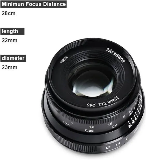 7artisans 35mm F1.2 Mark II Manual Focus Fixed Lens for Fuji X-Mount X-A1 X-A10 X-A2 X-A3 X-A5 X-A7 X-T1 X-T10 X-T2 X-T20 X-T3 X-T30 X-PR01 X-PR02 X-E1 X-E2 X-E2S X-E3