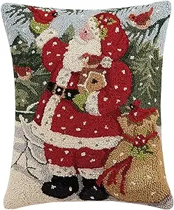 Peking Handicraft Snowy Santa Hook Wool Lumbar Pillow Multicolored