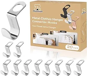 ZEDODIER Metal Clothes Hanger Connector Hooks, 20 Pack Super Sturdy Hanger Extender Hooks, Efficient Closet Space Saver, Easy to Use, Suitable for Heavy Clothing, Fits All Types of Hangers, Silver