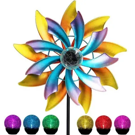 57 Inch Solar Wind Spinner with Metal Garden Stake, Multi Color Changing LED