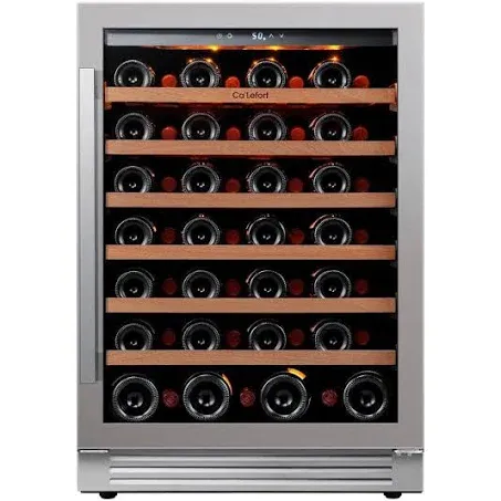 Ca'Lefort Wine Fridge & Cooler - 24 Inch Wine Cooler Refrigerator Hold 54 Bottle, 40-65°F Refrigerator Glass Door, 3 LED Built-in, Under Counter or Freestanding for Home Kitchen (5.65 cu.ft)