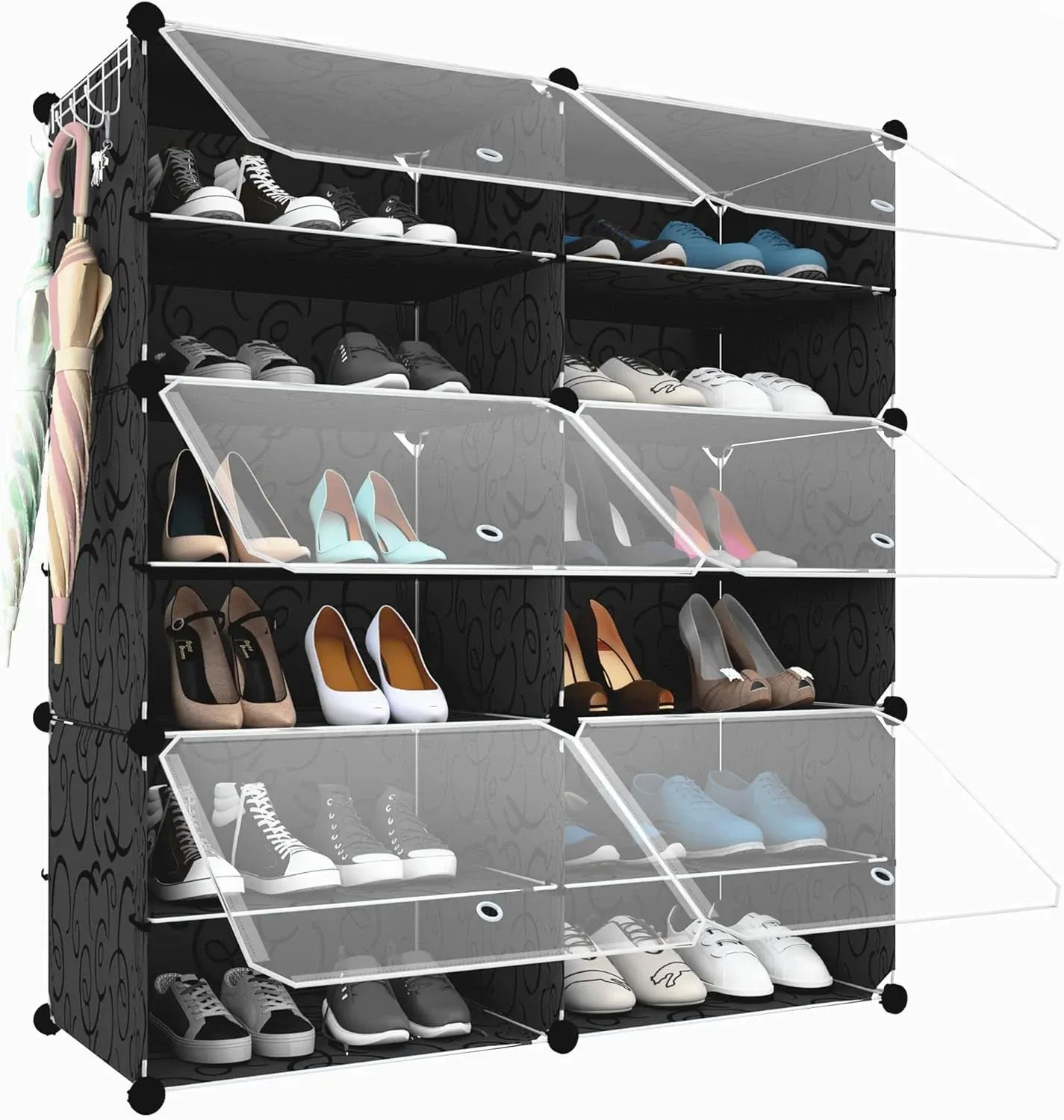 HOMICKER Shoe Rack Organizer, 24 Pair Storage Cabinet with 2 by 6, White 