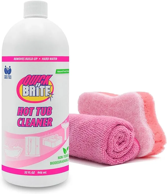 Quick N Brite Heavy Duty Hot Tub Cleaner Kit - Non-abrasive Cleaning Gel with Sponge and Cloth, 32 oz. (Packaging May Vary)