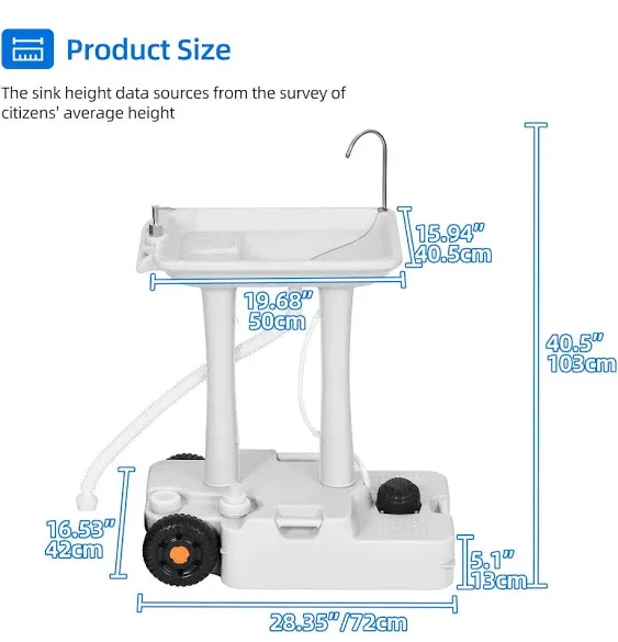 Dextrus 30L Portable Camping Sink with Rolling Wheels, Hand Washing Station, Soap ...