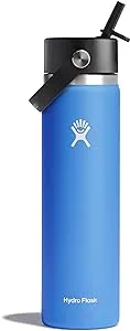 HYDRO FLASK - Botella de agua de acero inoxidable con aislamiento al vacío, boca ancha, tapa de popote, cierre a prueba de fugas, para bebidas frías, deportes, viajes, automóvil y escuela