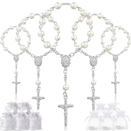 300 Pieces Rosaries Baptism Favors Set Baptism Acrylic Rosary Bracelet Beads ...