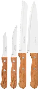 Tramontina Dynamic Knife Set With Stainless Steel Blades And Natural Wood Handles 4 Pieces 22399012