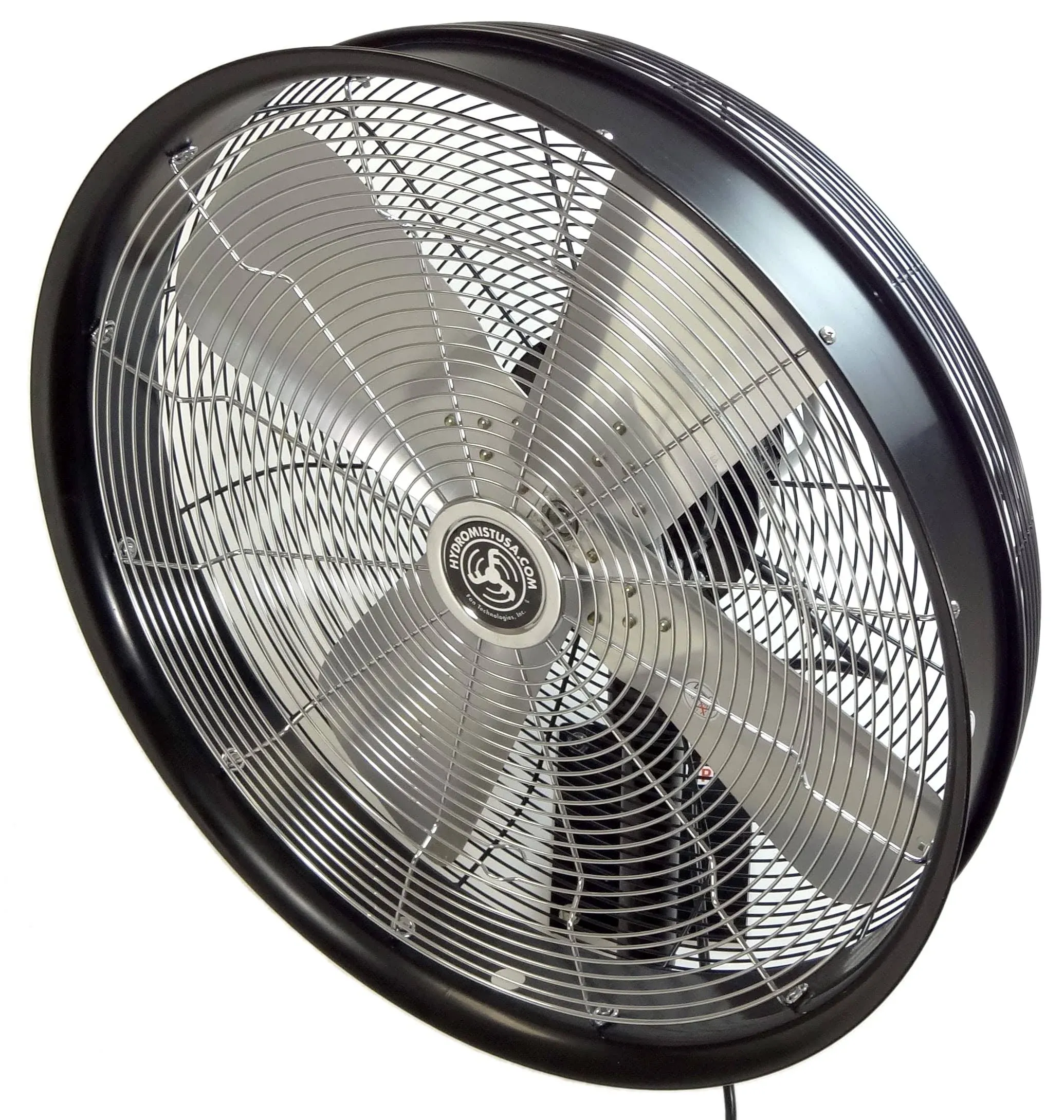 HydroMist Oscillating Wall Mounted Outdoor-Rated Fan, 3-Speed Control on Cord, Alum Fan Blade, Mounting Bracket and Black Vinyl Cover Included, Quiet Running, Residential/Commercial Use, 24”, Black