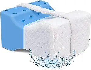 Cooling Knee Pillow for Side Sleepers, Gel Memory Foam Leg Pillows for Sleeping with Ice Silk Cover and Strap, Knee Pillow for Back Hip Pain, Spine Aligning, Sciatica, Surgery Recovery, Pregnancy