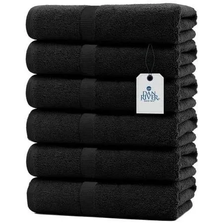 DAN RIVER 100% Cotton Bath Towels Pack of 6 (Black - 24x48 In) | 600 GSM Ultra Soft & Highly Absorbent Bath Sheets | Quick Dry & Durable Bathroom Towels | Ideal for Pool, Home, Gym, Spa & Hotel Use