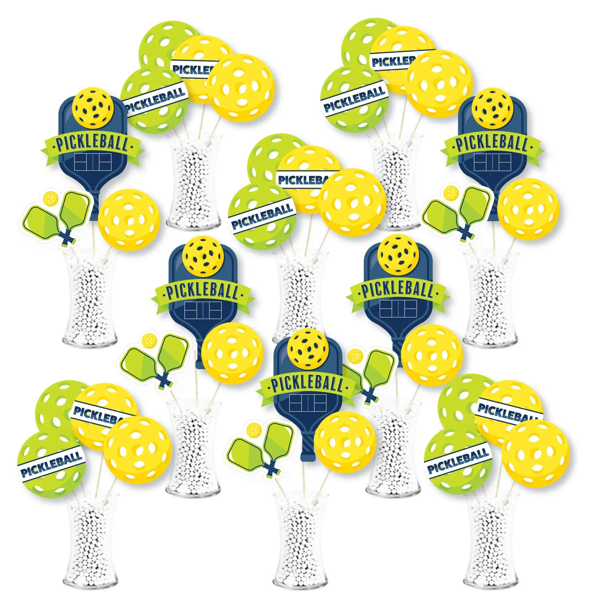 Big Dot of Happiness Let’s Rally - Pickleball - Birthday or Retirement Party Centerpiece Sticks - Showstopper Table Toppers - 35 Pieces