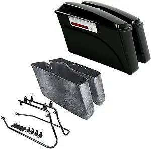 MOTORPARTS Vivid Black Hard Saddlebags w/Conversion Bracket Kit Fit For H...