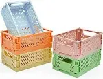 MONKISS 5-Pack Mini Baskets Plastic for Desk Organizers, Collapsible Crate Stacking Folding Storage Baskets for Home Kitchen Bedroom Bathroom Office