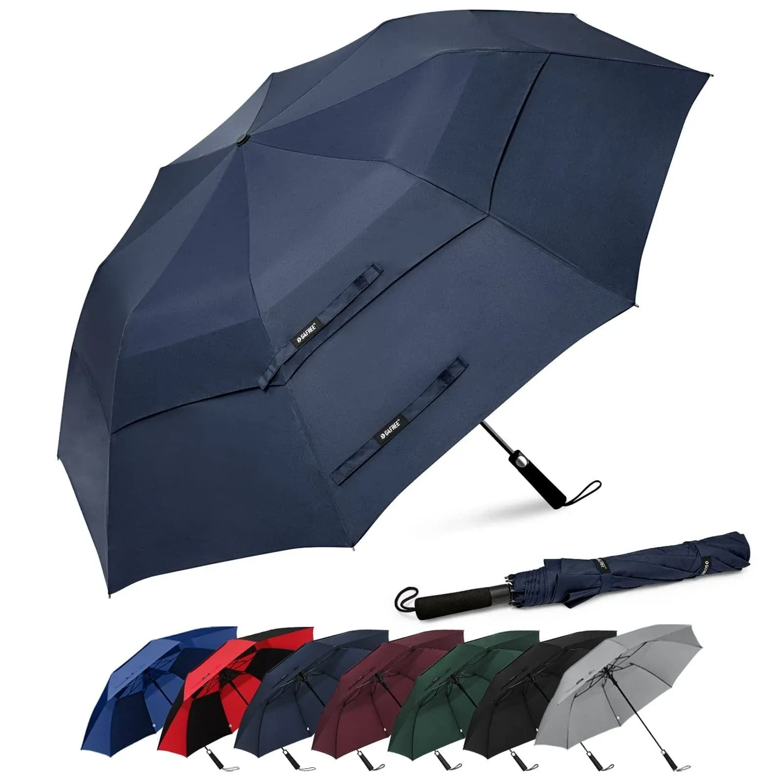 G4Free 62 Inch Portable Golf Umbrella Large Oversize Double Canopy Vented Windproof Waterproof Automatic Open Stick Umbrellas for Men and Women(Dark Blue)