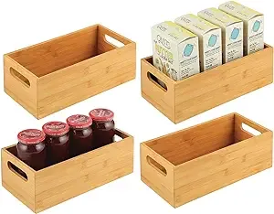 mDesign Bamboo Wood Organizer Storage Bin Open-Top Box with Built-In Handles for Kitchen, Pantry Organization; Holds Flatware, Dry Goods Boxes, Cooking Essentials, Echo Collection - 4 Pack - Natural