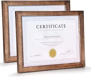 Emfogo Certificate Frames 8.5 x 11 Picture Frames Diploma Frame with Stand Rustic Wood Document Frame with High Definition Glass for Wall or Tabletop Display Set of 2 Carbonized Black