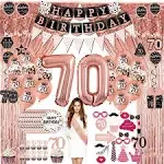 70th birthday decorations for women - (76pack) rose gold party Banner, Pennan...