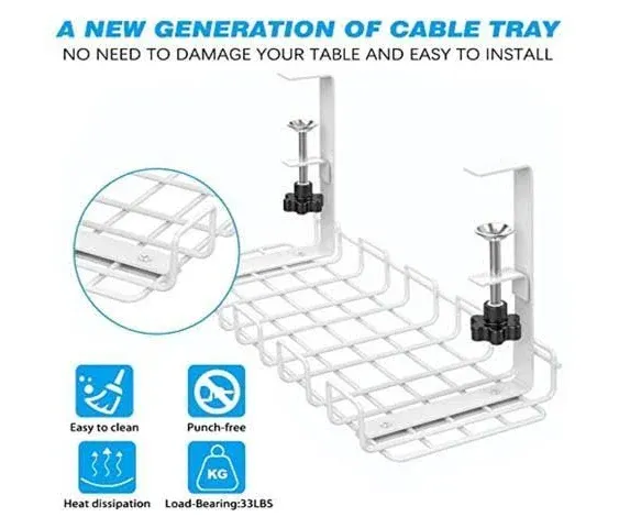 Cable Management Under Desk Tray,Under Desk Cable Organizers for Wire Management.15.75" Under Desk Cord Organizer with Clamp Mount System for Wire Man