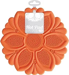 Talisman Designs No-Slip Grip Silicone Hot Pad & Trivet, Surface Protection from Hot Dishes, Up to 500-Degree Heat Resistance, Multipurpose Kitchen Supplies, Orange (Set of 1)