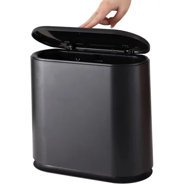 12 Liter Rectangular Plastic Trash Can Wastebasket with Press Type Lid,3.17 Gallon Dog Proof Garbage Container Bin for Bathroom,Powder Room,Bedroom,Kitchen,Craft Room,Office