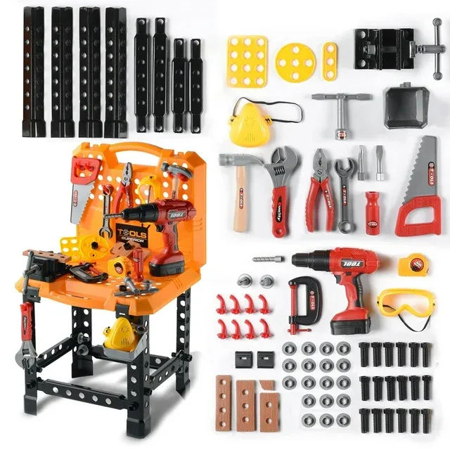 Ycfun 82Pcs Workshop Construction Play Set Tool Bench Set for Kids Toddler Boys Girls Ages 2 3 4 5+ w/ Electric Drill and Tools