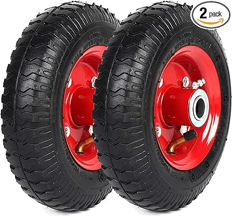 AR-PRO (2-Pack) 2.80/2.50-4" Tire and Wheel Set - 8 Inch Wheelbarrow Tire and Wheel Replacement with 3/4" Bearings and 3" Centered Hub - Extra Adapter kit includes 1/2" Bearings