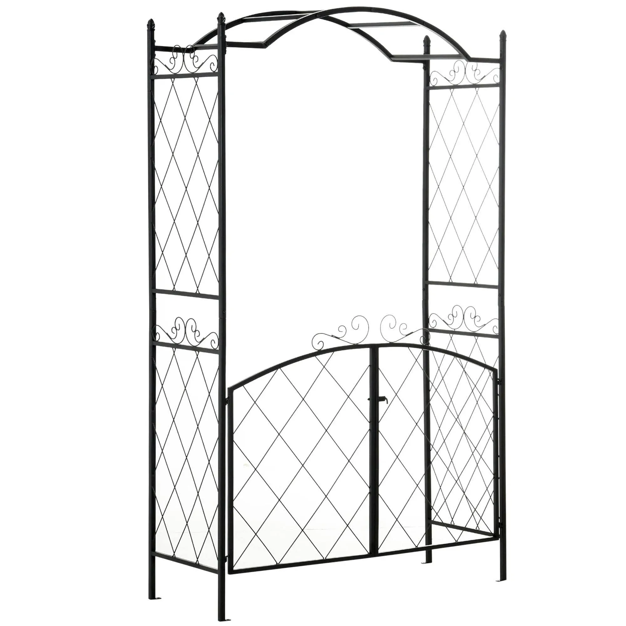 Outsunny 85" Garden Arch Arbor Metal Arch Trellis with Gate