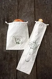 Set Of Two Handmade Bread Bags Drawstring Cotton Bread Bag Reusable New Sealed