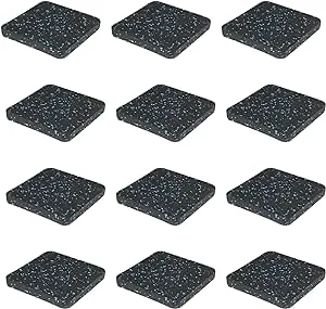 Protect Your Floors with High-Density Rubber Treadmill Mat Pads - Set of 12, 3.94" x 3.94" x 0.5" Exercise Equipment Mats Black