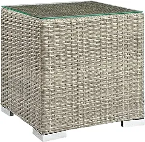 Repose Rattan and Tempered Glass Outdoor Side End Table