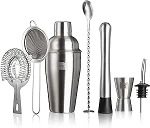 Vacu Vin Cocktail Set Plus - 7 Essential Tools for Mixing and Serving Cocktails - Dishwasher Safe - Cocktail Shaker, Double Jigger, Muddler, Hawthorne Strainer