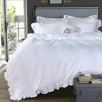  Ruffle Duvet Cover,100% Washed Cotton Shabby Boho Chic Farmhouse Twin White